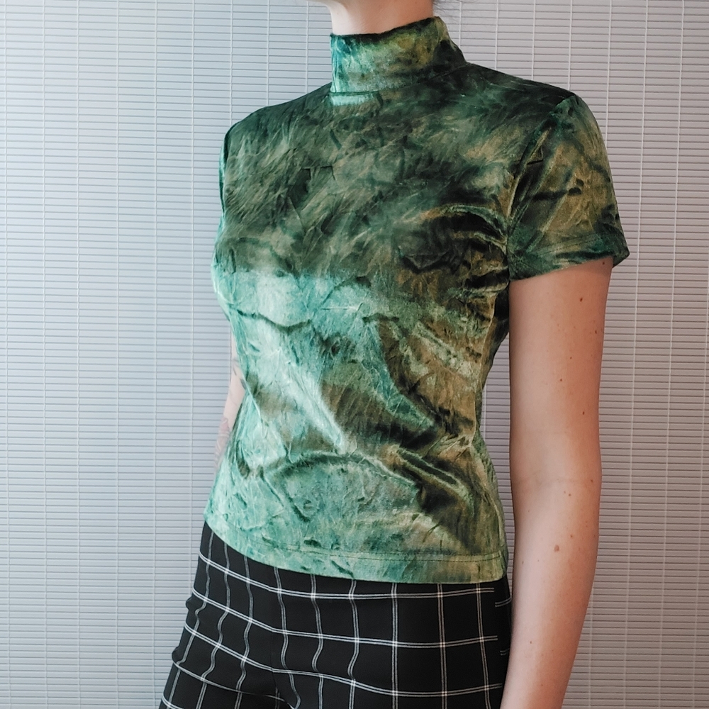 Vintage 90s Velvet Mock Turtleneck Short Sleeve Top Medium